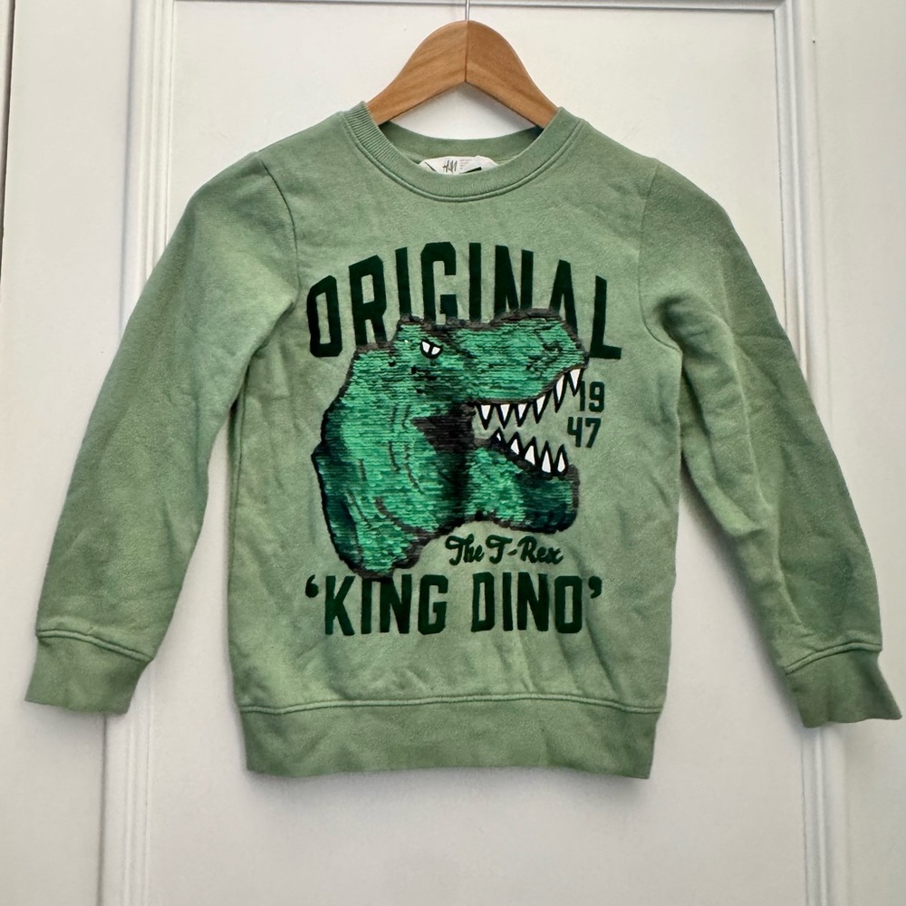 H&M T-Rex Boys Sweatshirt Flip Sequins Green to Gold